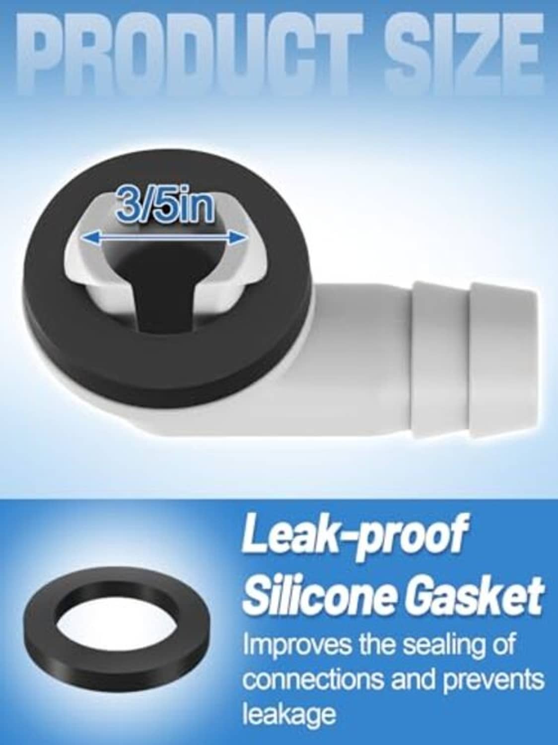 Black silicone gasket with 3/5-in AC drain hose connector for leak-proof sealing