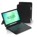 Black folio keyboard case with tablet and detachable Bluetooth-style keyboard