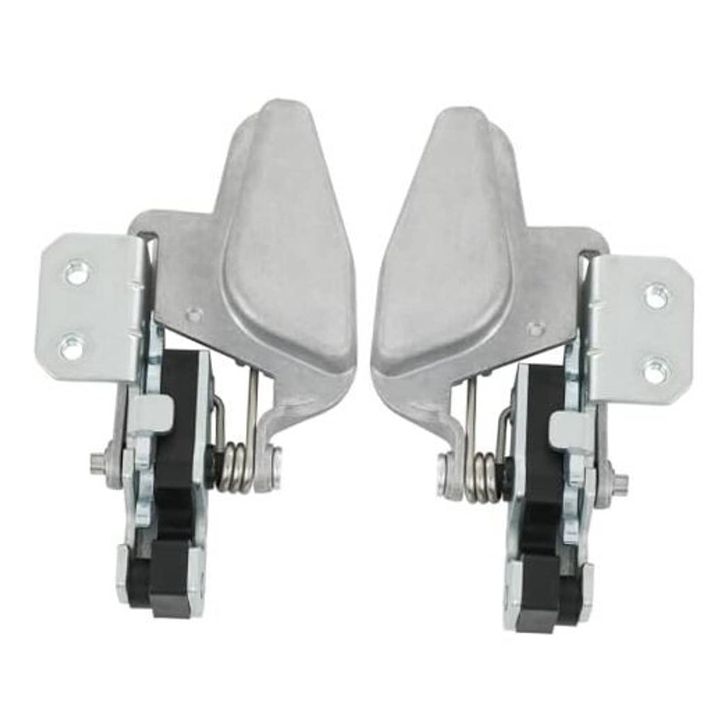Pair of metal door latch locks with spring-loaded strikers and mounting brackets