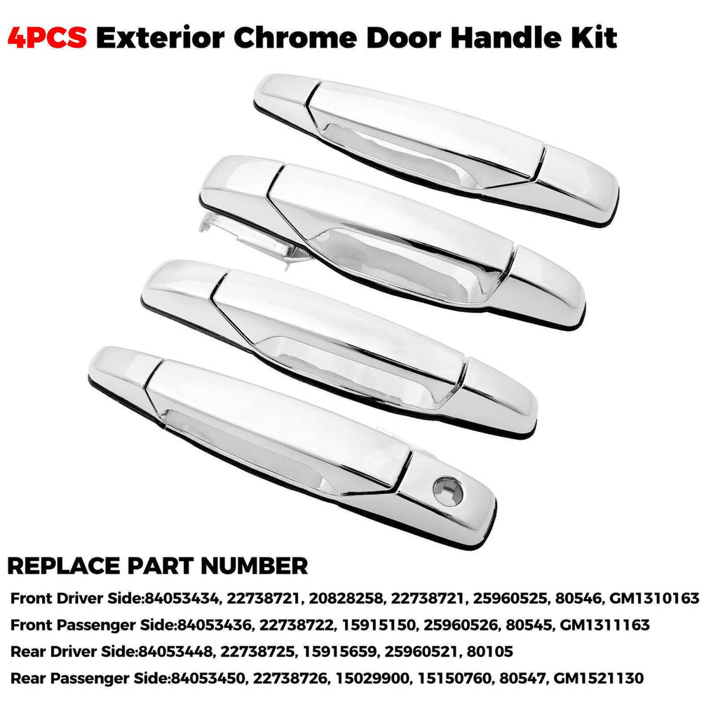 4-piece chrome exterior door handle kit, multiple glossy handles arranged together