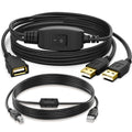 Dual-connector USB splitter cables with built-in switch and multiple USB plug ends
