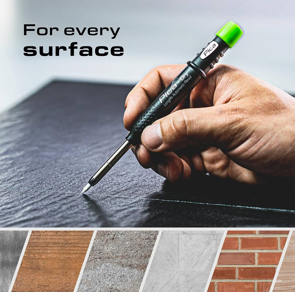 Automatic pencil in hand marking dark fabric surface