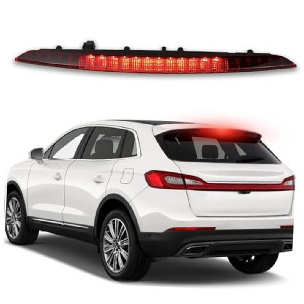 Red LED third brake light bar assembly with black mounting clips and clear housing