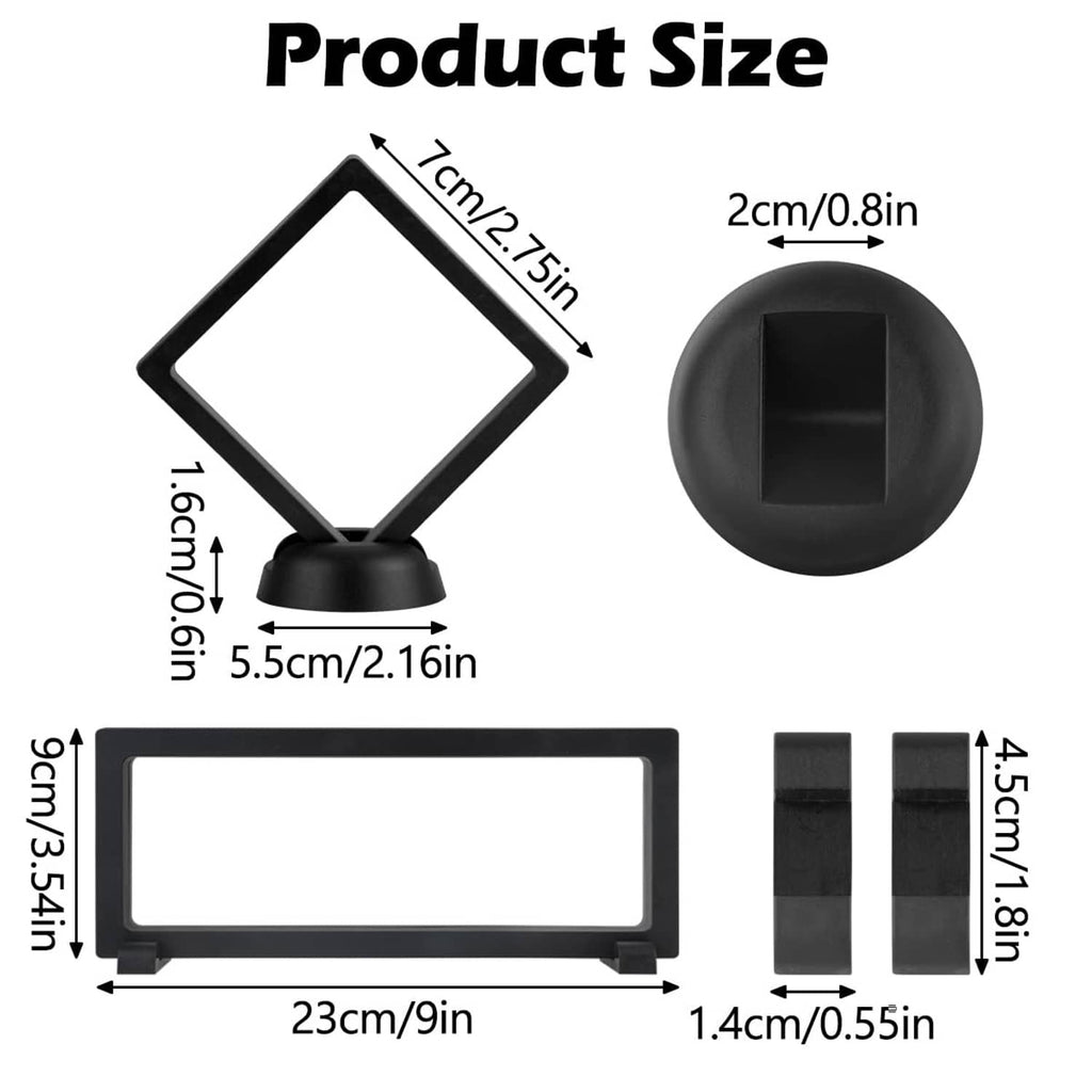 Black clear display stand, with diamond front panel and round base—size diagram