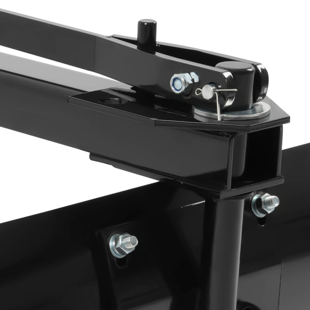 Close-up of black scraper blade mounting bracket with adjustment bolt and housing