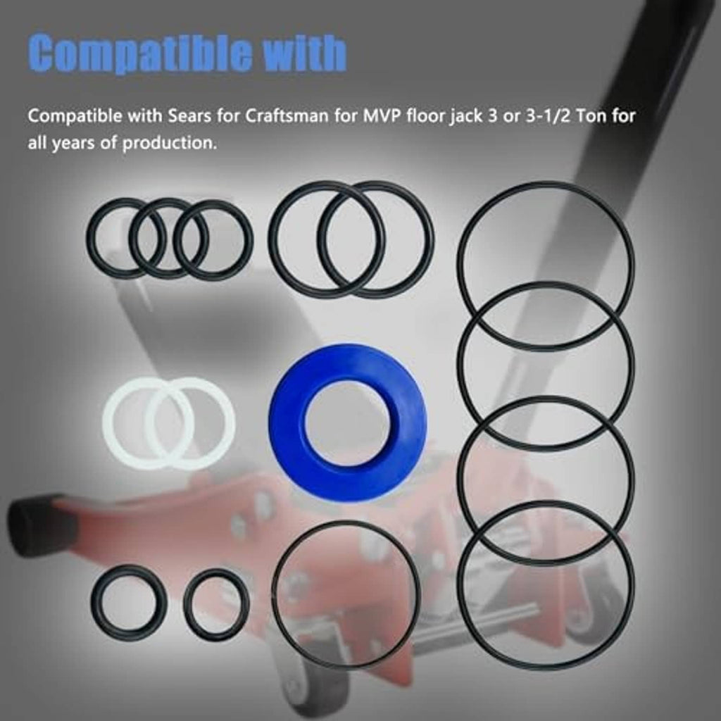 Floor jack seal kit assorted O-rings and seals, including a blue center seal