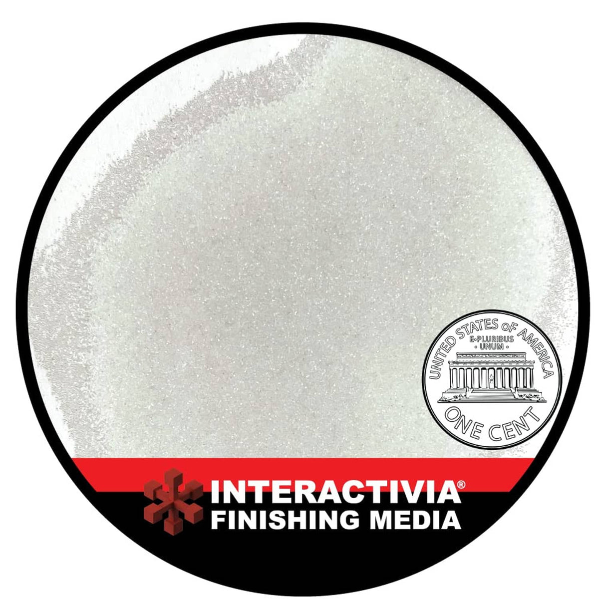 InteracTivia Finishing Media circular label with one-cent size reference