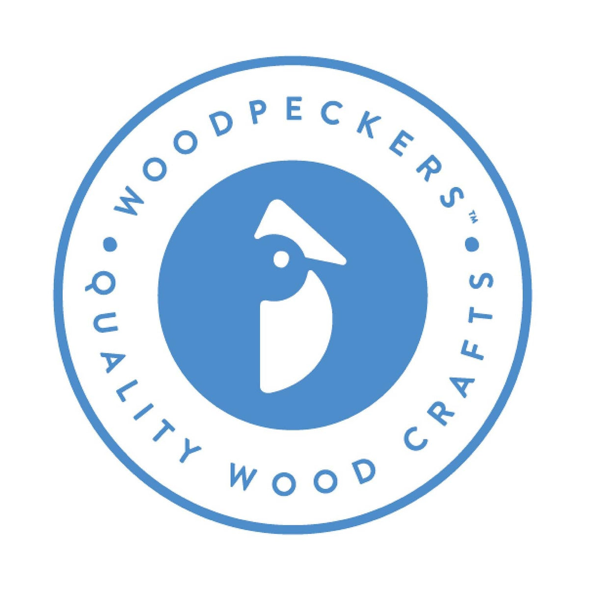 Woodpeckers quality wood crafts seal logo with bird icon