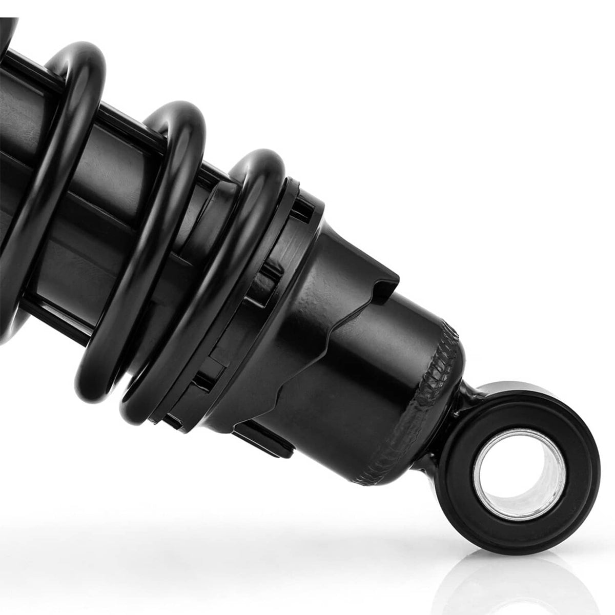Black rear shock absorber lower bushing with mounting ring detail