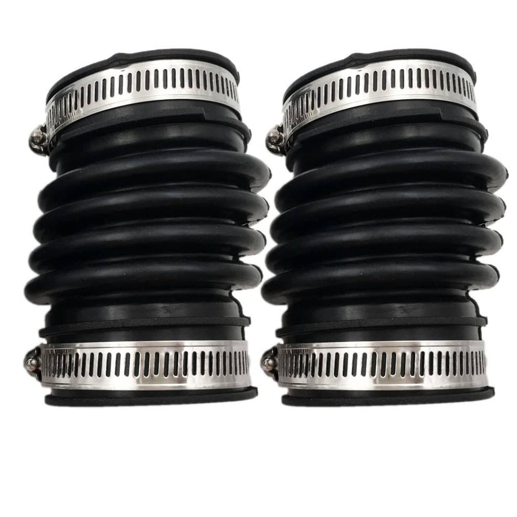 Black corrugated air intake hoses with silver band clamps, pair view, 2-piece