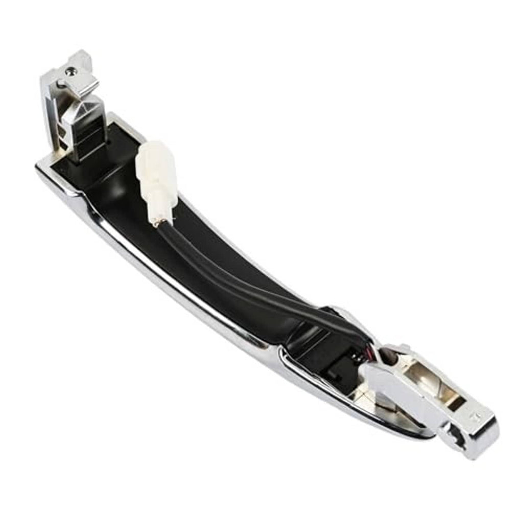 Door handle base with black interior housing and metal mounting tabs