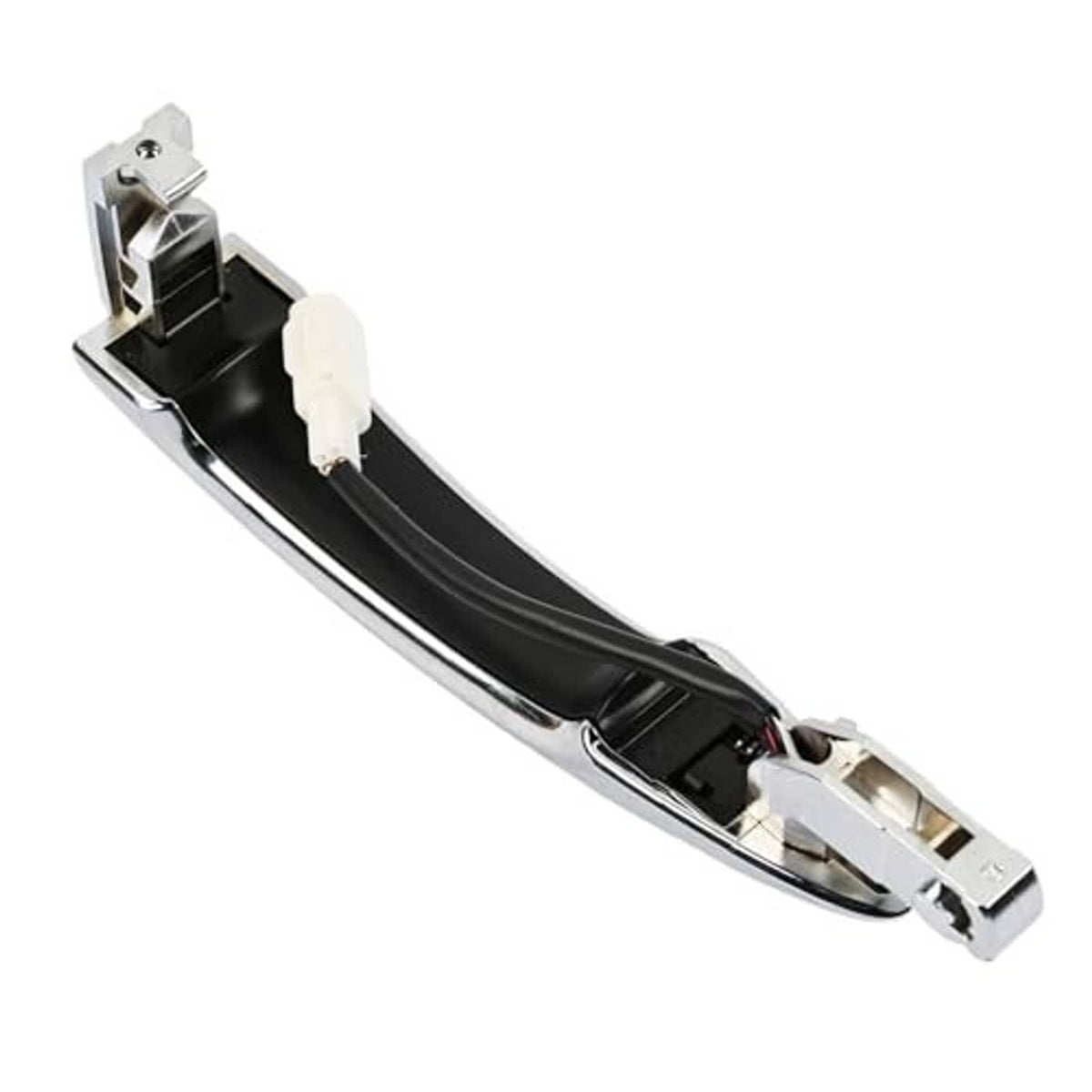 Door handle base with black interior housing and metal mounting tabs