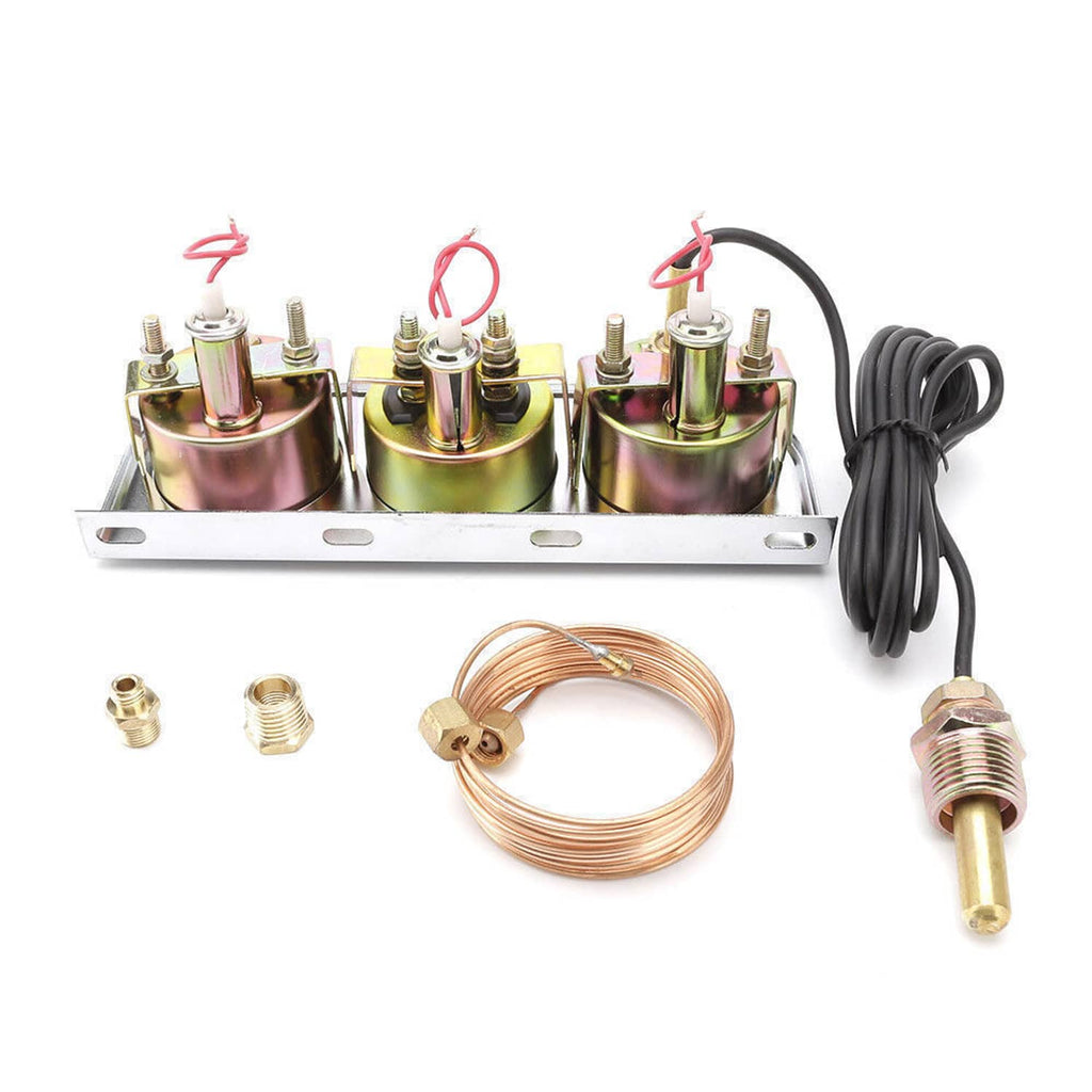 Complete 3-in-1 gauge kit with sensor modules, copper coil, and black power lead