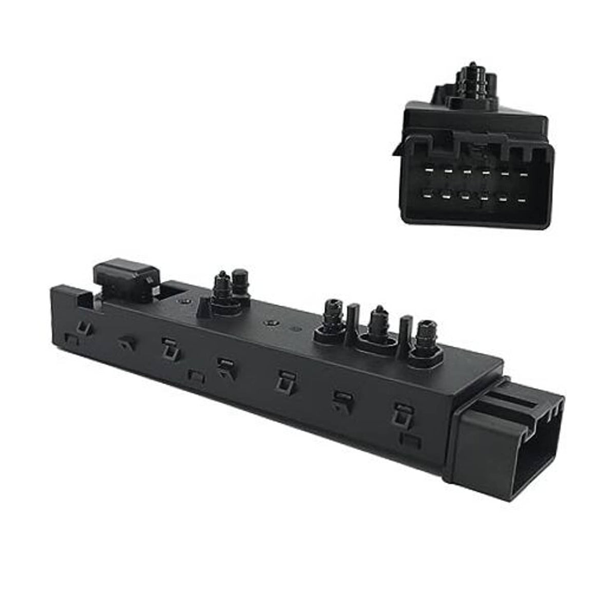 Black power seat adjust switch with multi-pin connector and control buttons
