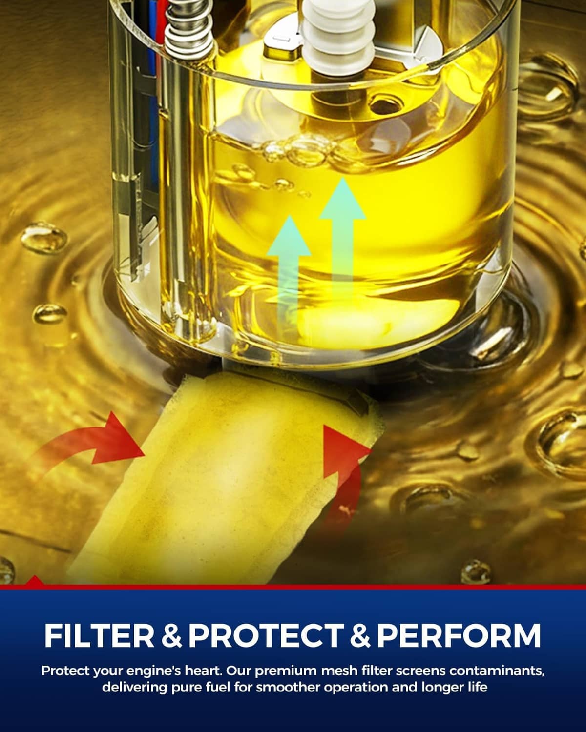 Fuel pump filter screen with protective mesh shown