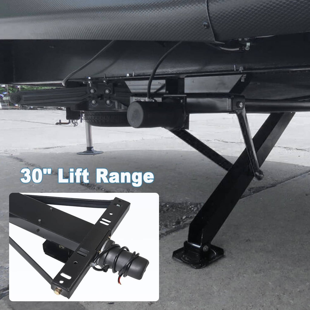Mounted trailer stabilizer jack stand with black lifting legs and spring-loaded jack