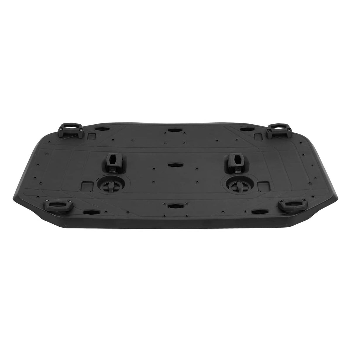 Textured black cargo rack base with multiple molded clamps and mounting slots