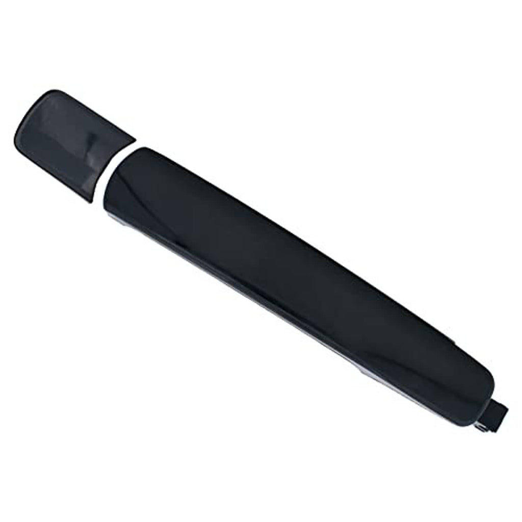 Black exterior door handle, angled view with glossy finish and rear mounting point