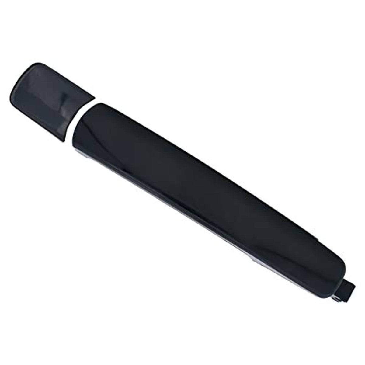Black exterior door handle, angled view with glossy finish and rear mounting point