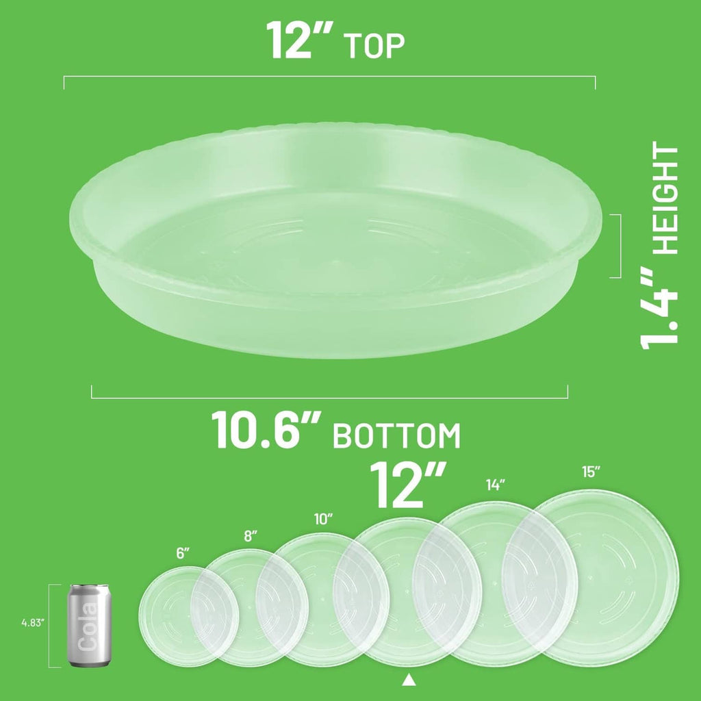 Round plastic plant saucer size diagram: 12 in top, 10.6 in bottom, 1.1 in height