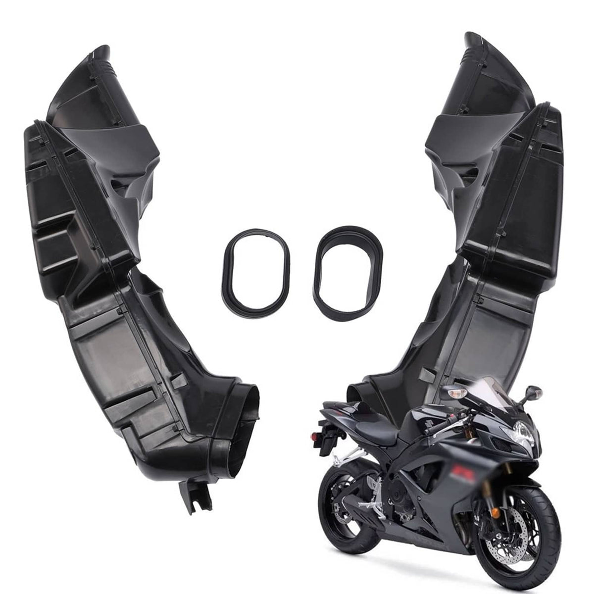 Set of black ram air intake duct covers with mesh front grilles and gaskets