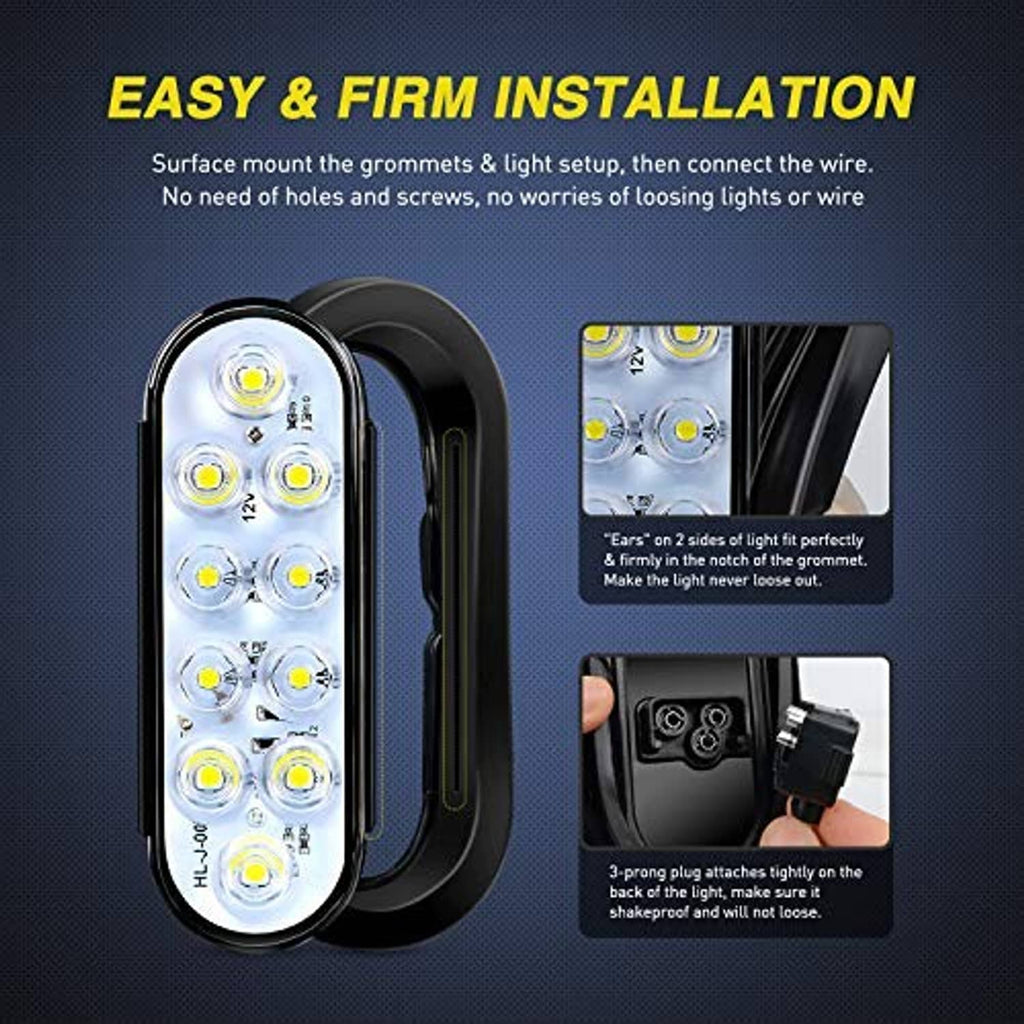 Oval LED trailer tail light with black grommet and plug wiring connection