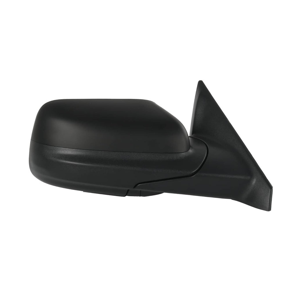 Textured black side mirror housing, streamlined shape with manual fold arm