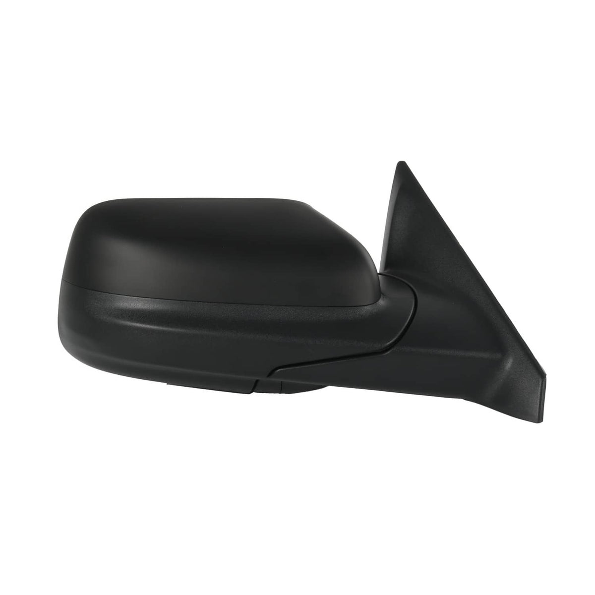 Textured black side mirror housing, streamlined shape with manual fold arm