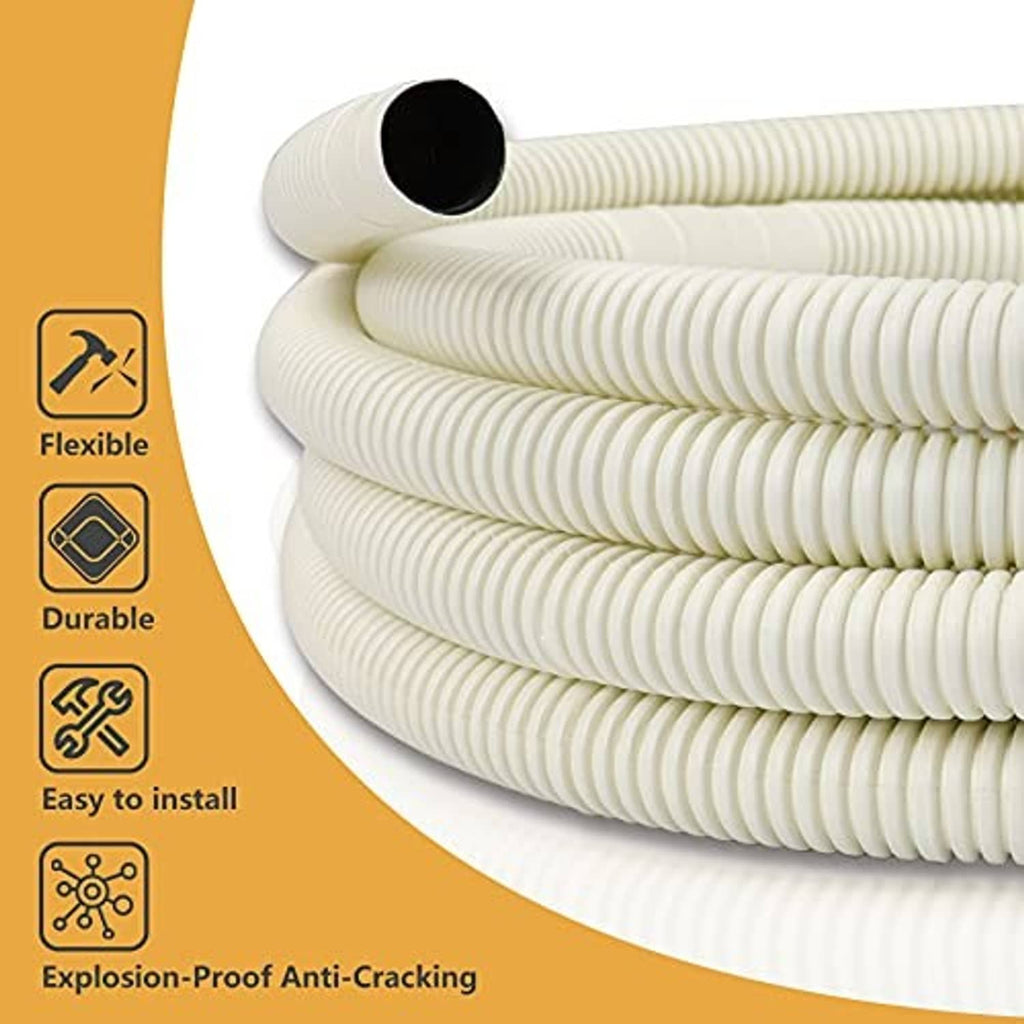 Mini split drain hose coil with durable, flexible, easy-install icons on packaging
