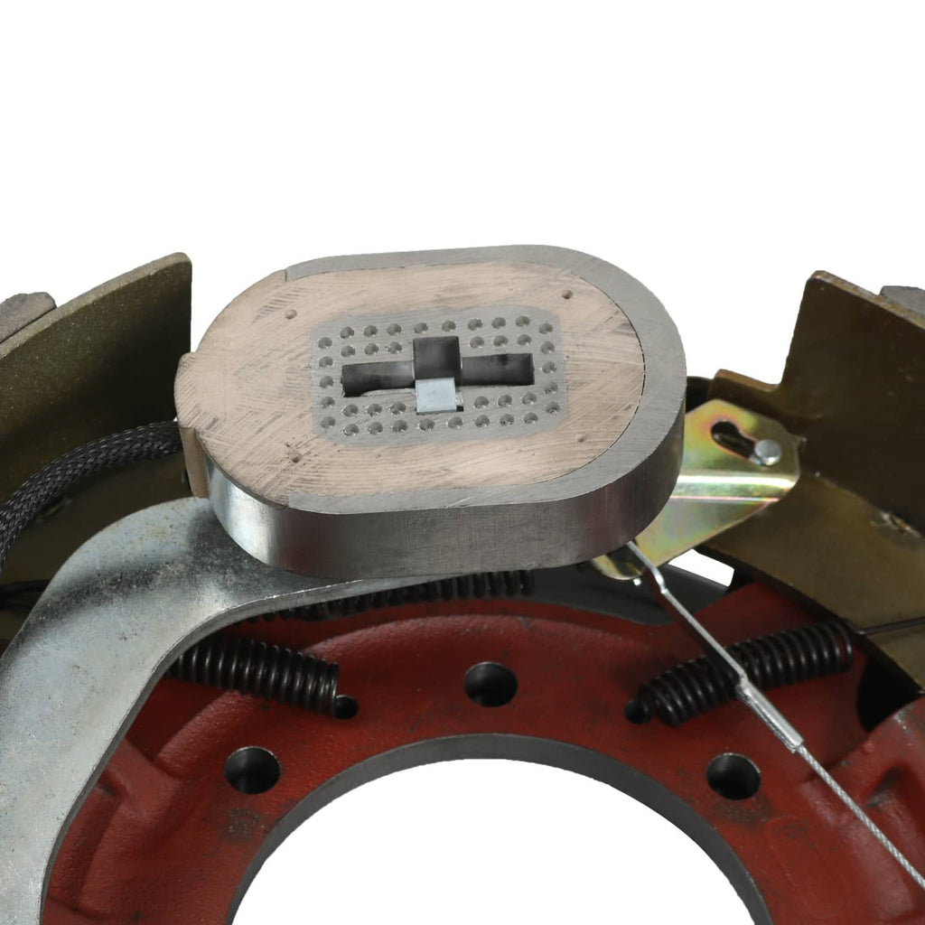 Electric trailer brake actuator plate and springs on backing plate assembly