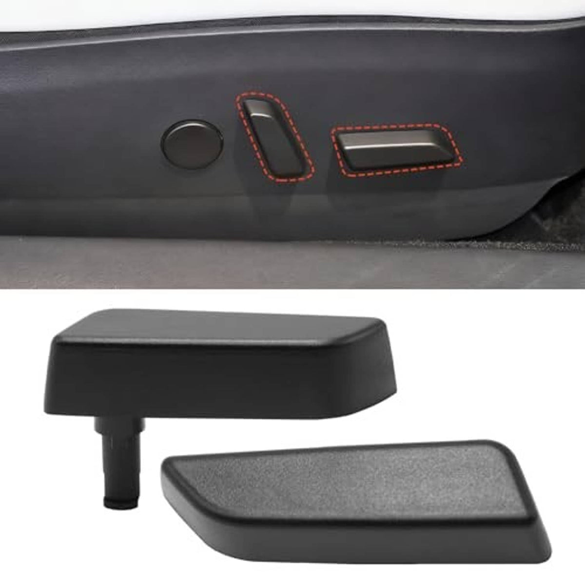 Two-piece black right-side seat button cover set with textured top and base pegs.