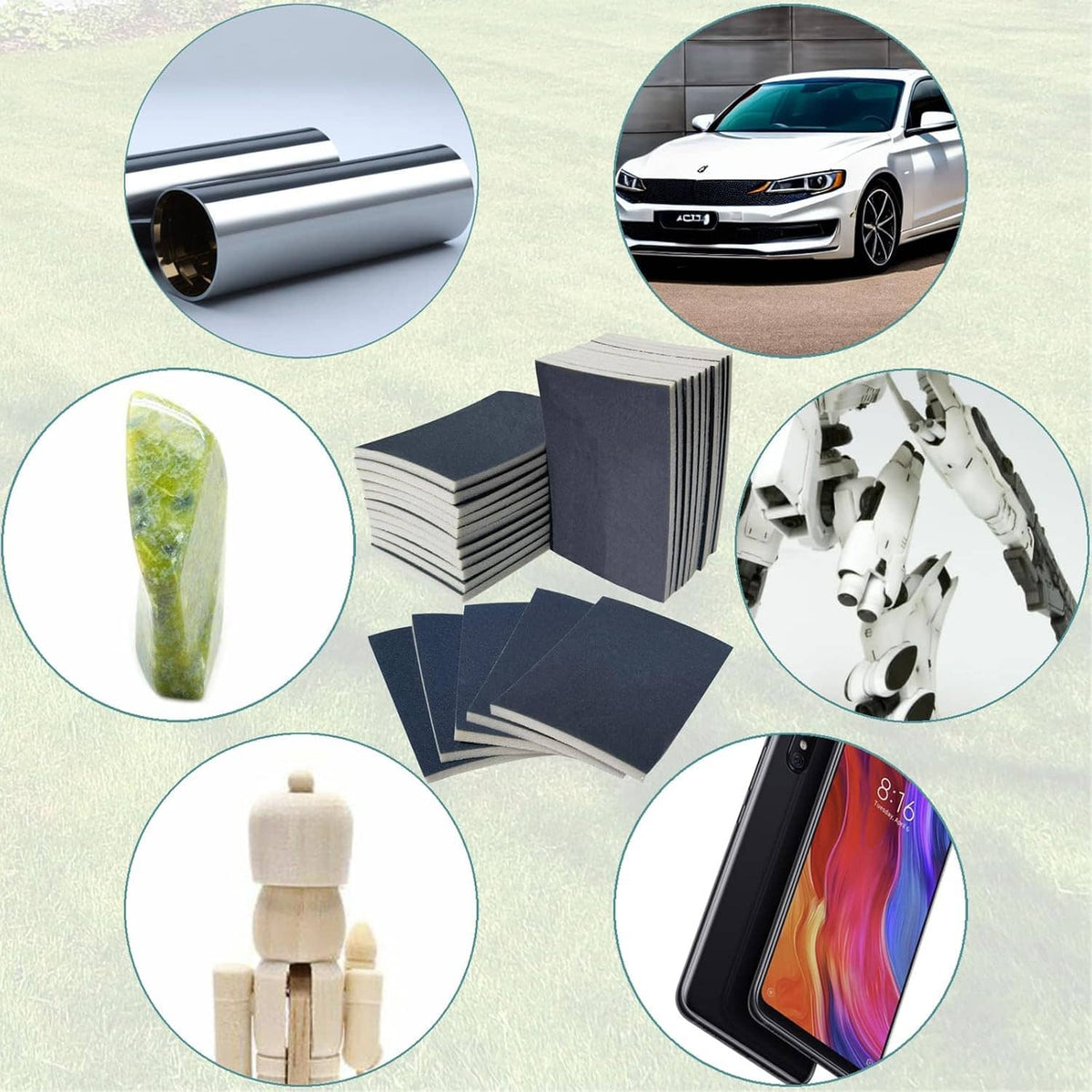 Set of dark sanding sponge pads for polishing surfaces and tools