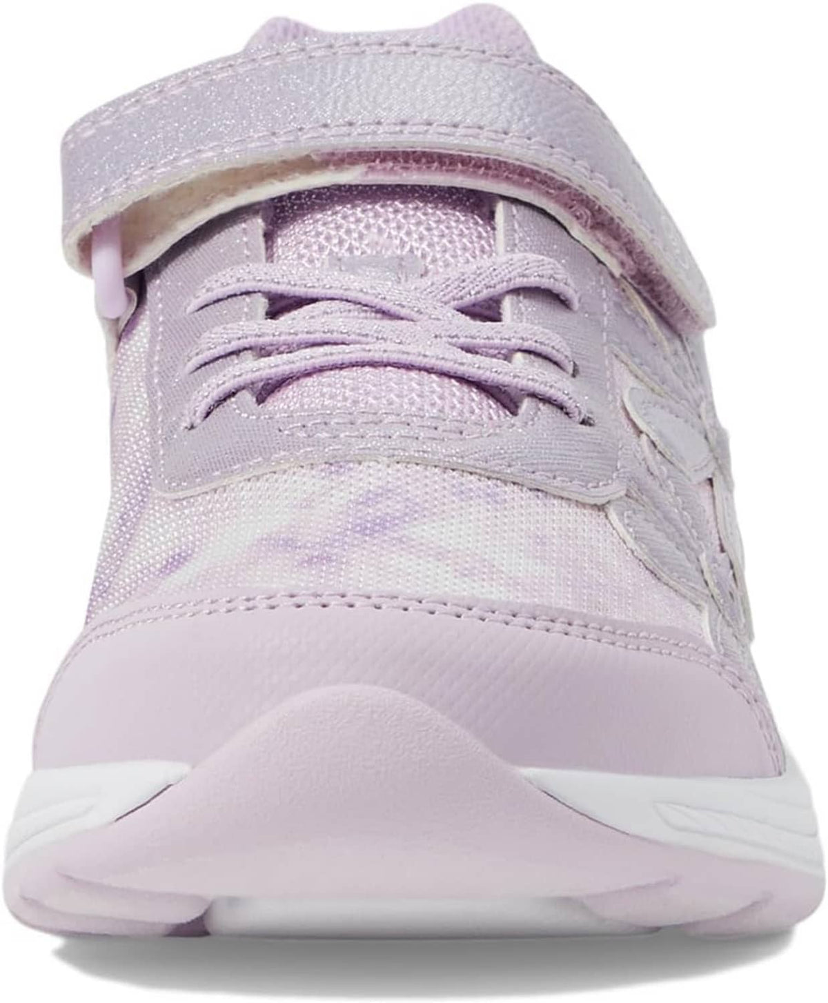 Light lavender light-up sneaker heel with padded collar, strap detail, and side stitching