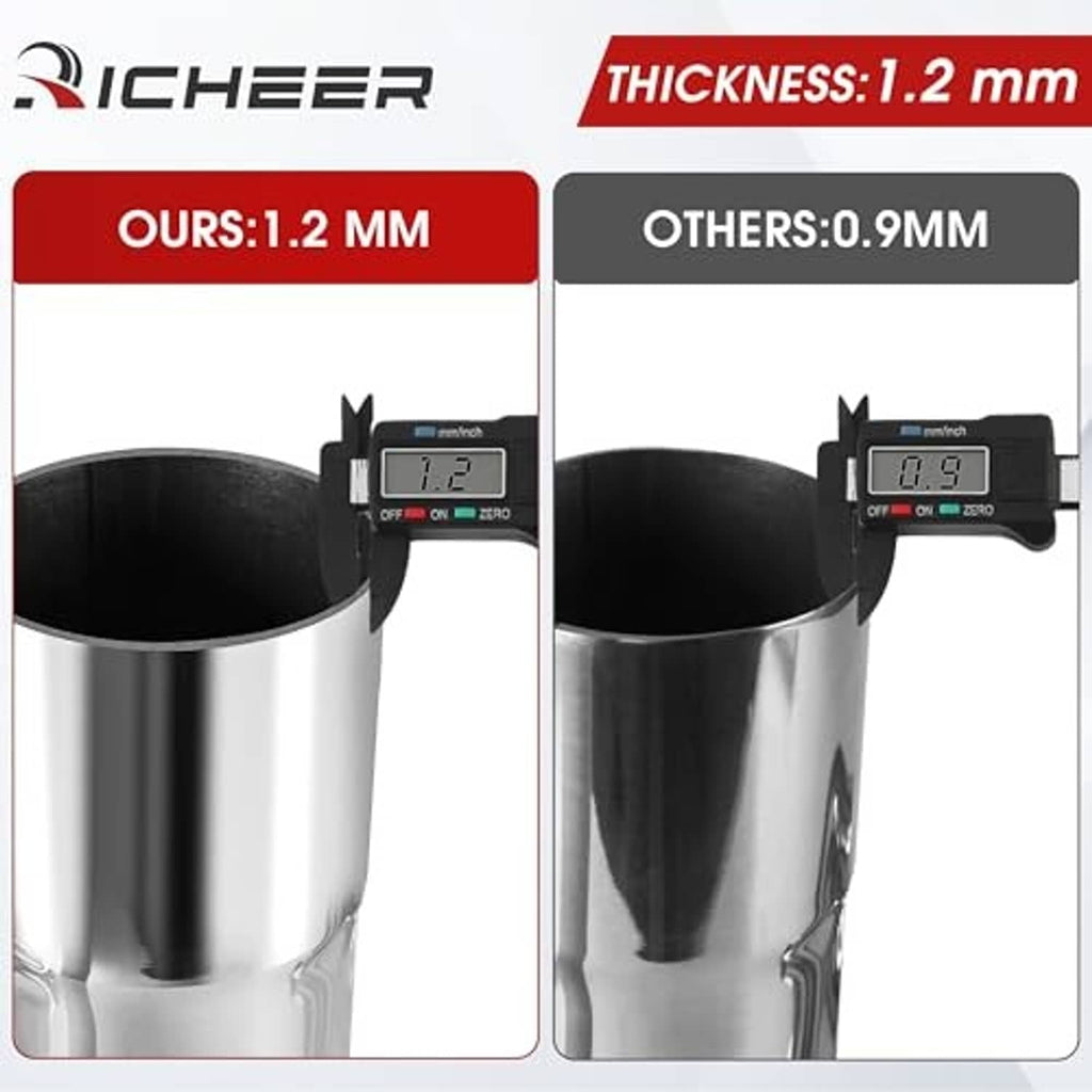Exhaust bend tubing thickness comparison showing 1.2 mm stainless steel 90-degree bend