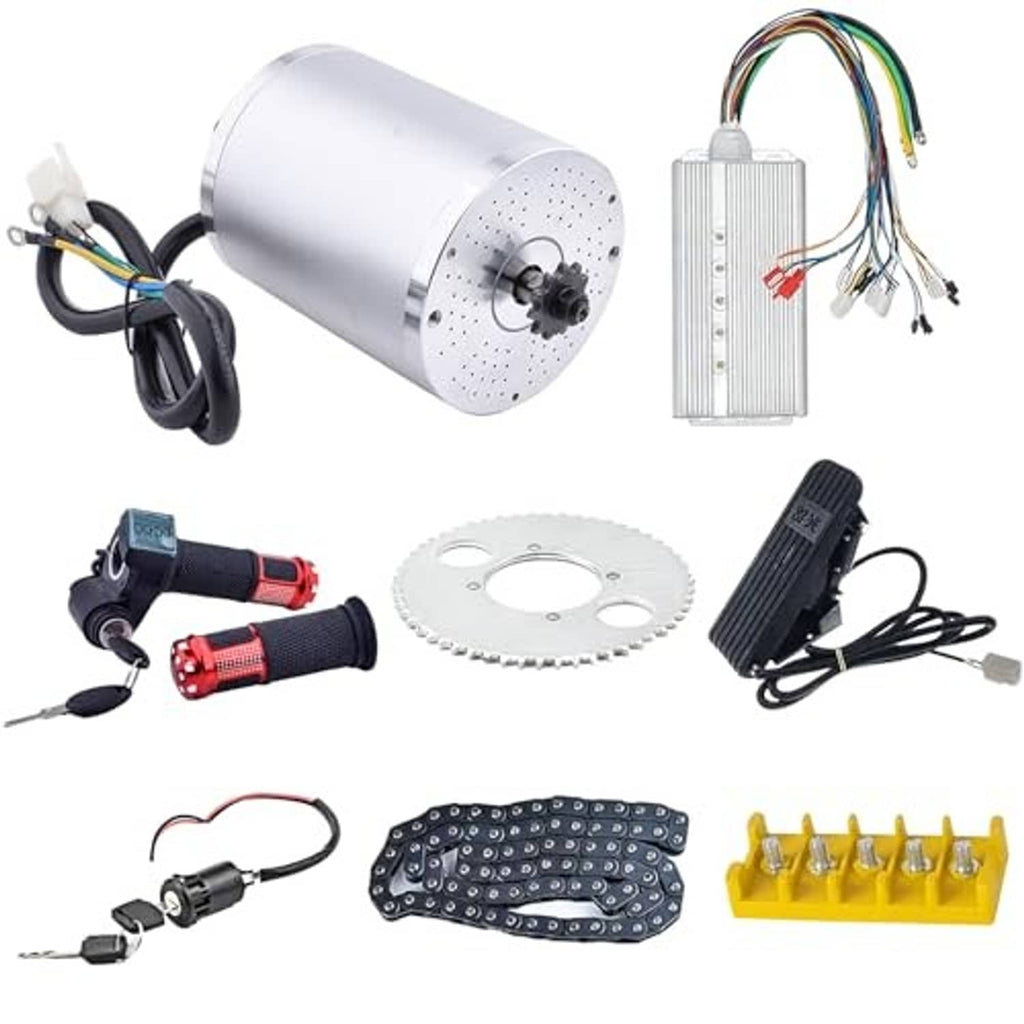 36V motor kit bundle with silver motor cylinder, controller, throttle, wiring, sprocket, chain