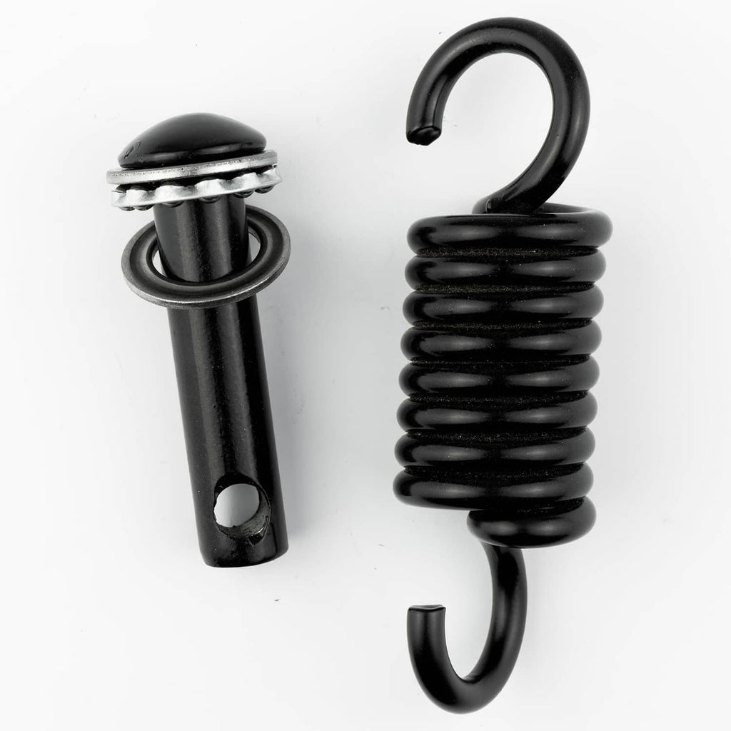 Black hanging chair spring hooks with top caps and mounting bases