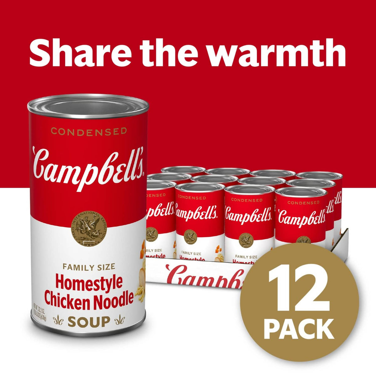 Campbell's condensed homestyle chicken noodle soup 12-pack, red and white cans