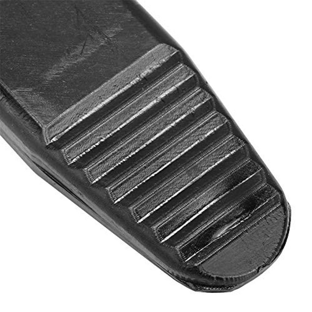 Close-up of a black ribbed end on a protective tire bead tool sleeve