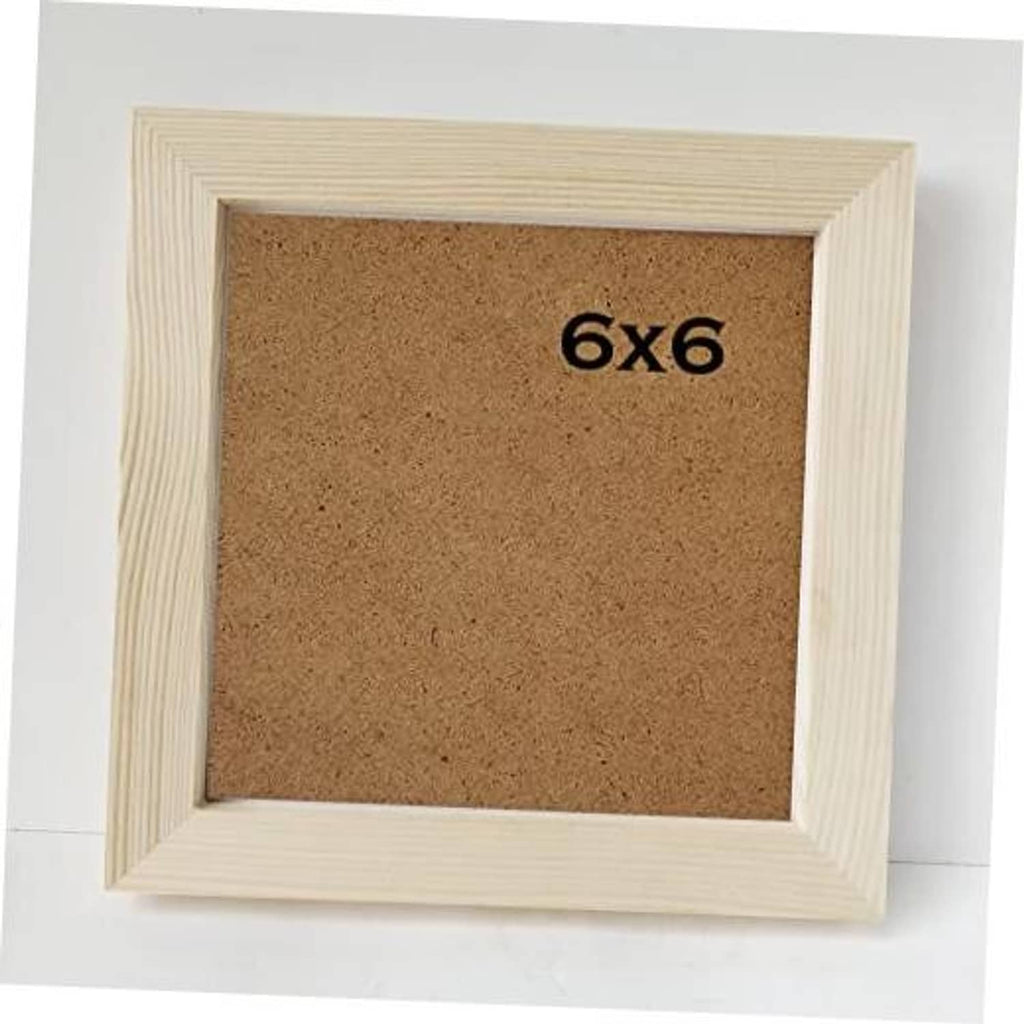 6x6 square solid wood photo frame, light natural finish, cork backing board