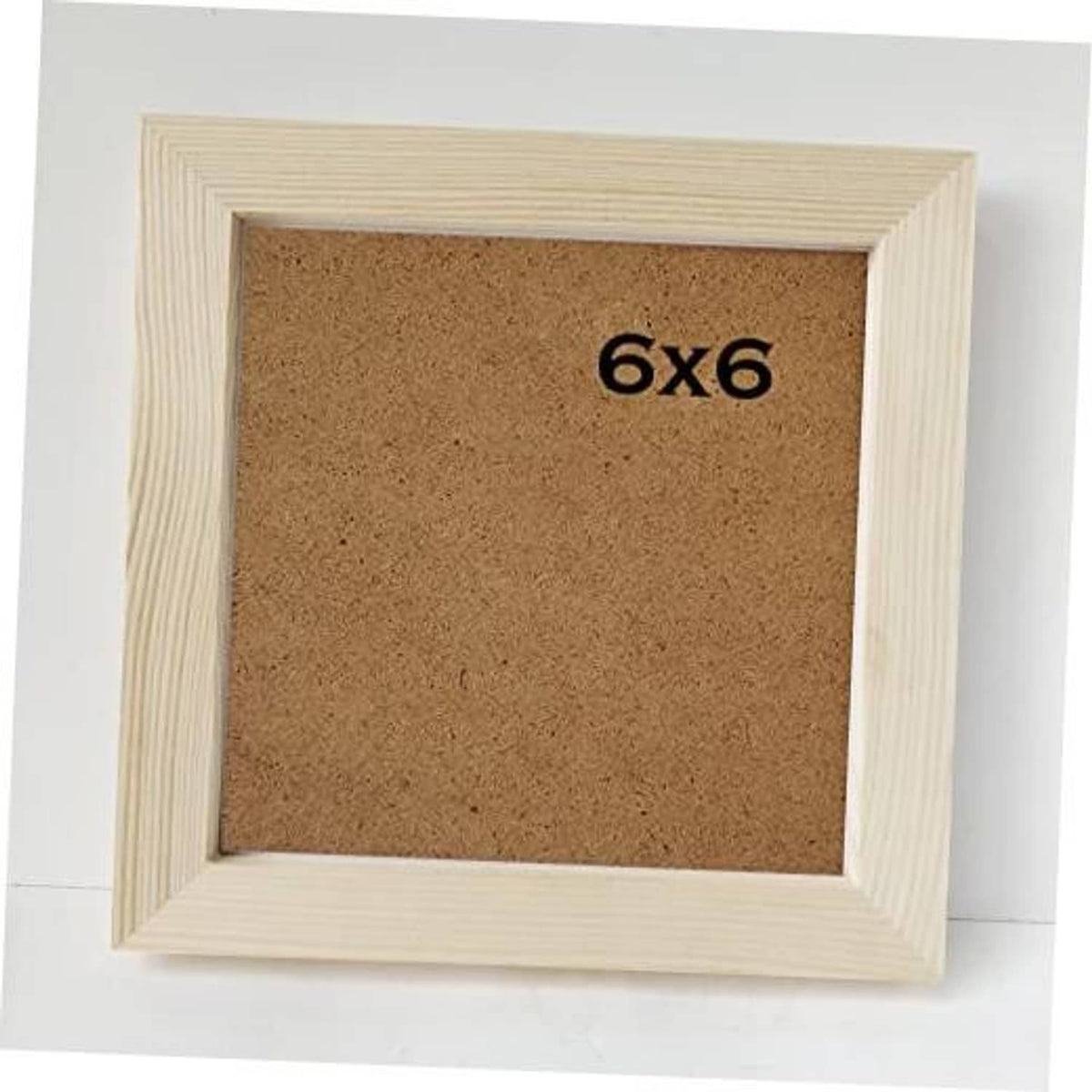 6x6 square solid wood photo frame, light natural finish, cork backing board