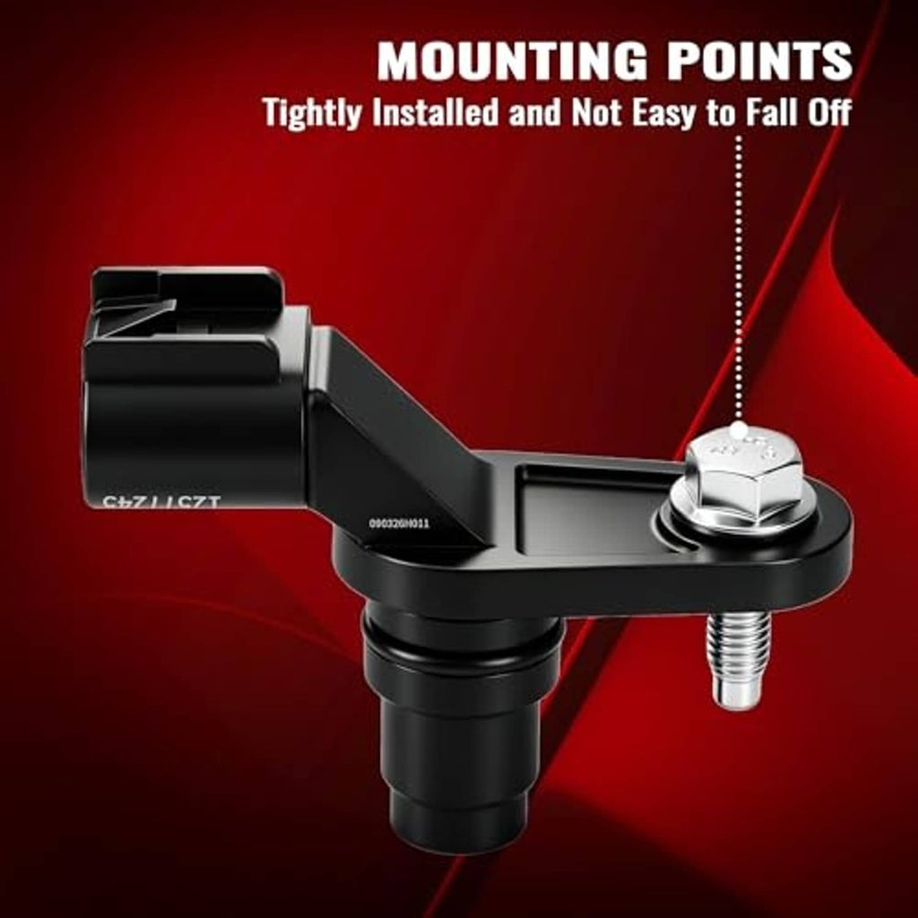 Black camshaft position sensor with threaded stud and sealed connector end