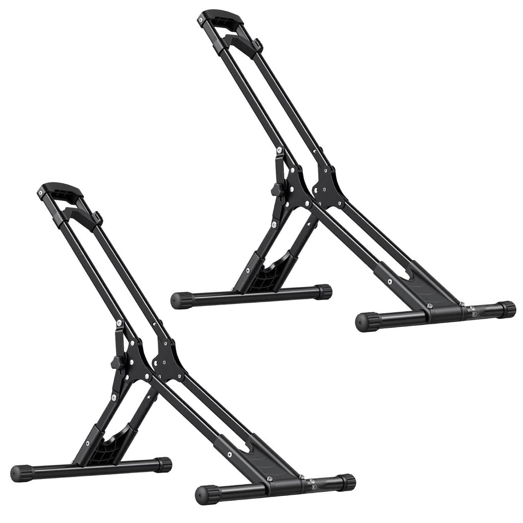 Foldable bike storage rack set of 2 with black adjustable side arms and rests