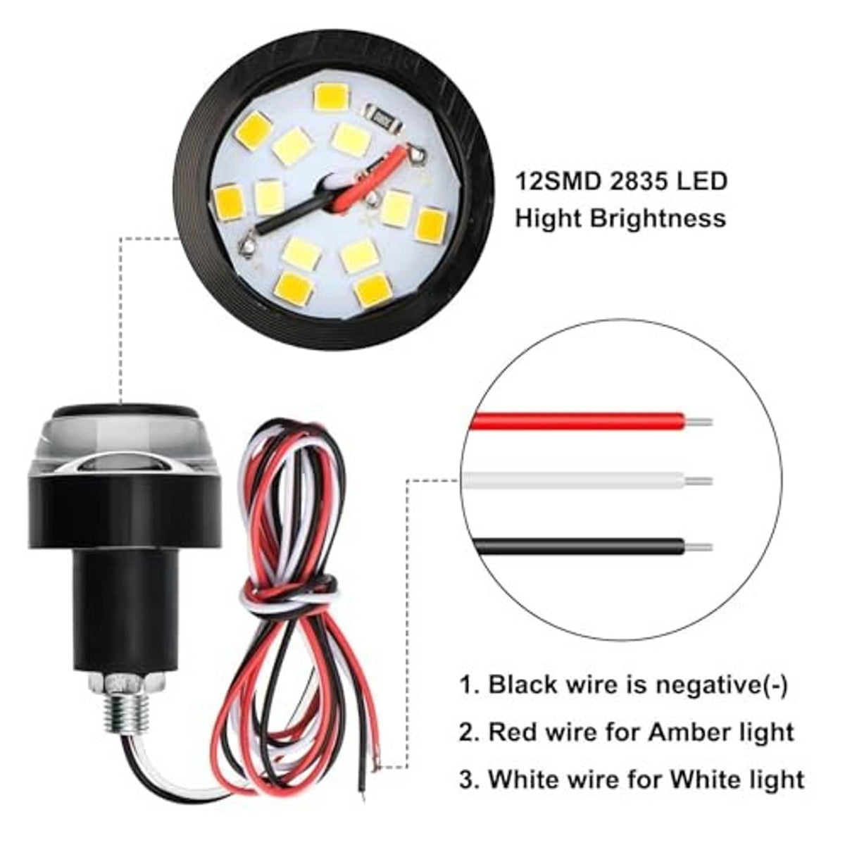 12SMD 2835 LED turn signal module with wire leads: amber red, white for white light