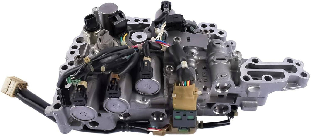 CVT valve body unit with solenoids, connectors, and wiring on metal housing