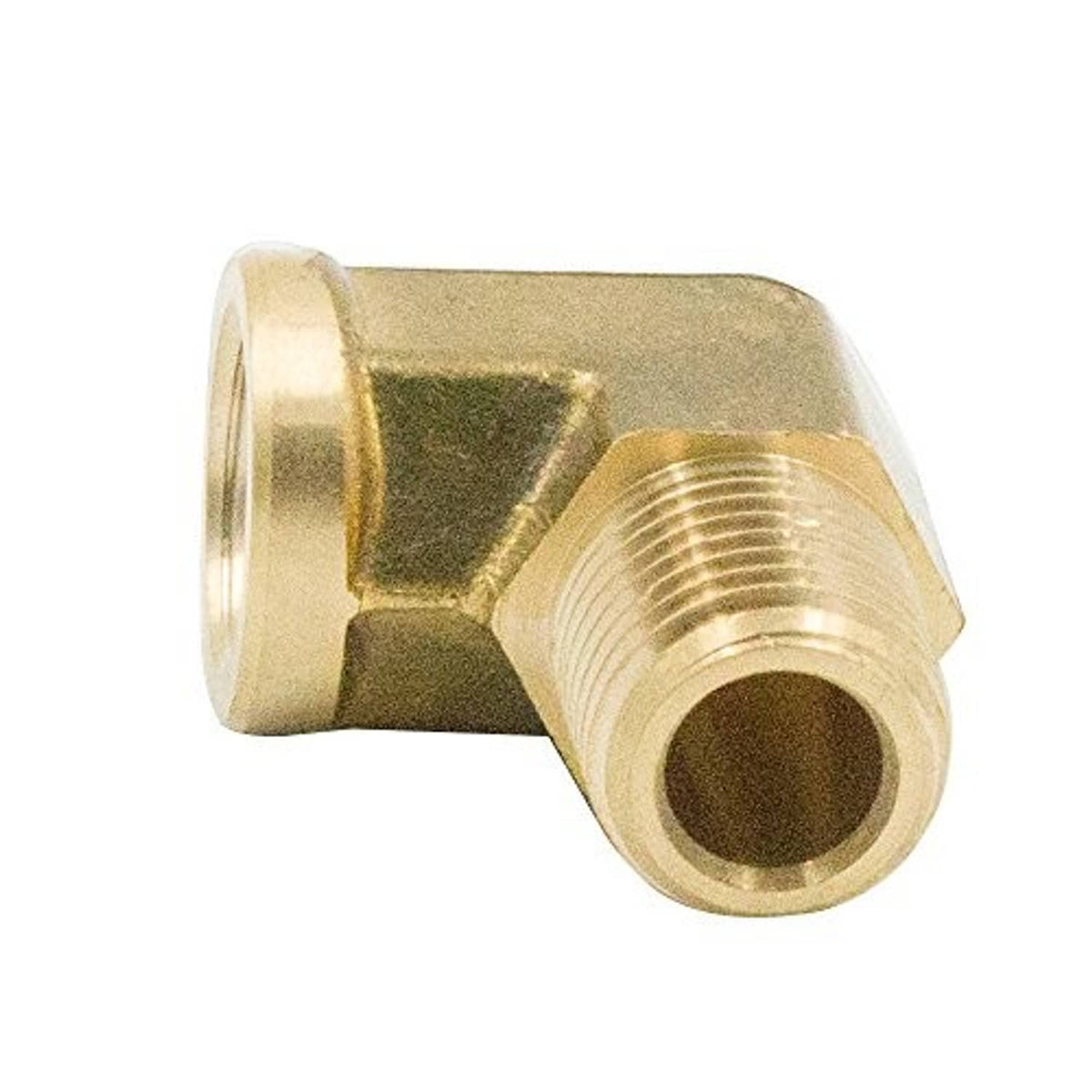 Brass 90° elbow fitting with female NPT threads and hex body