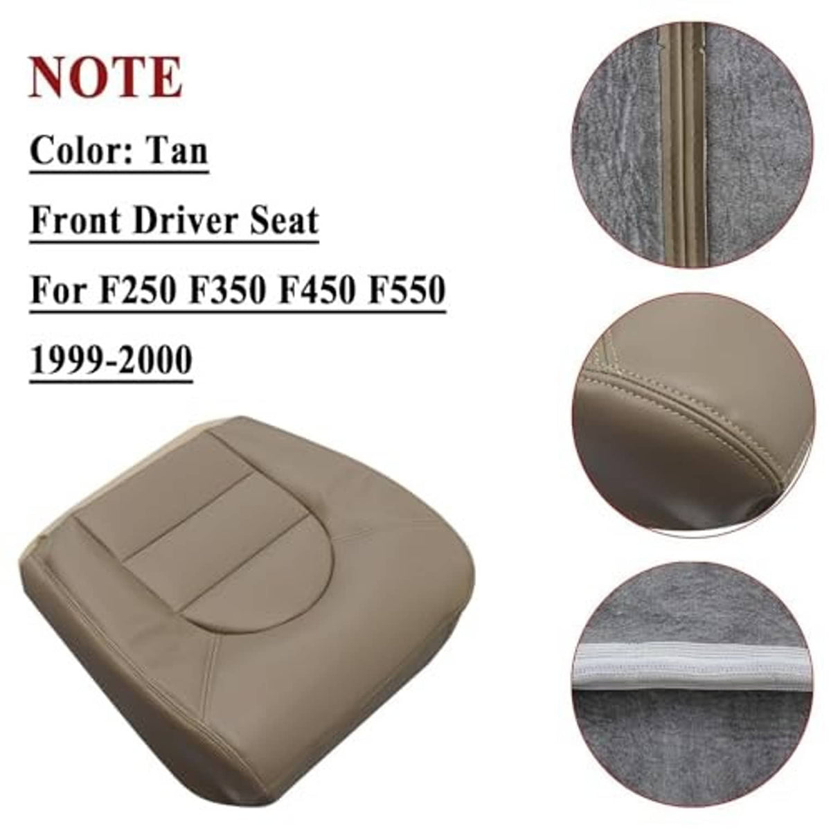 Tan seat bottom replacement cover with curved panel and contrast stitching