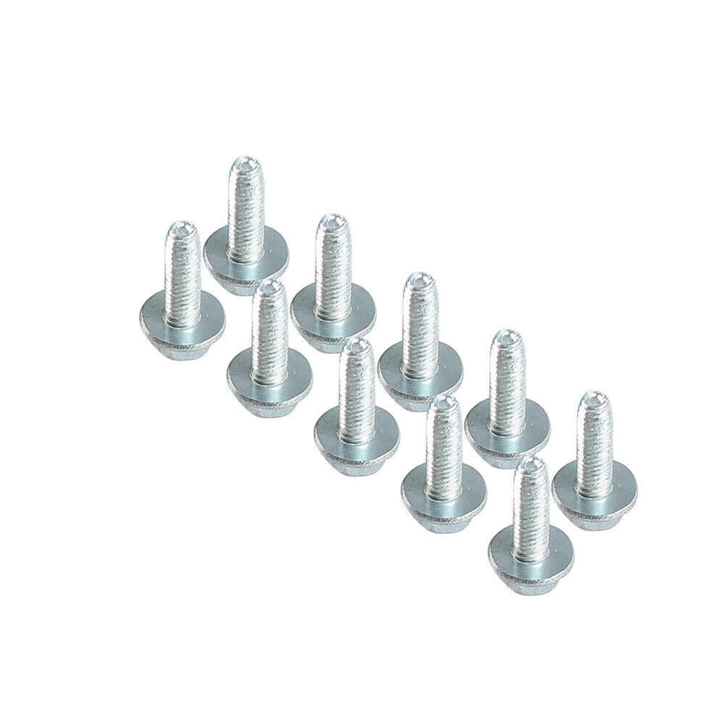 Multiple galvanized hex-head bolts with round washers for skid plate mounting