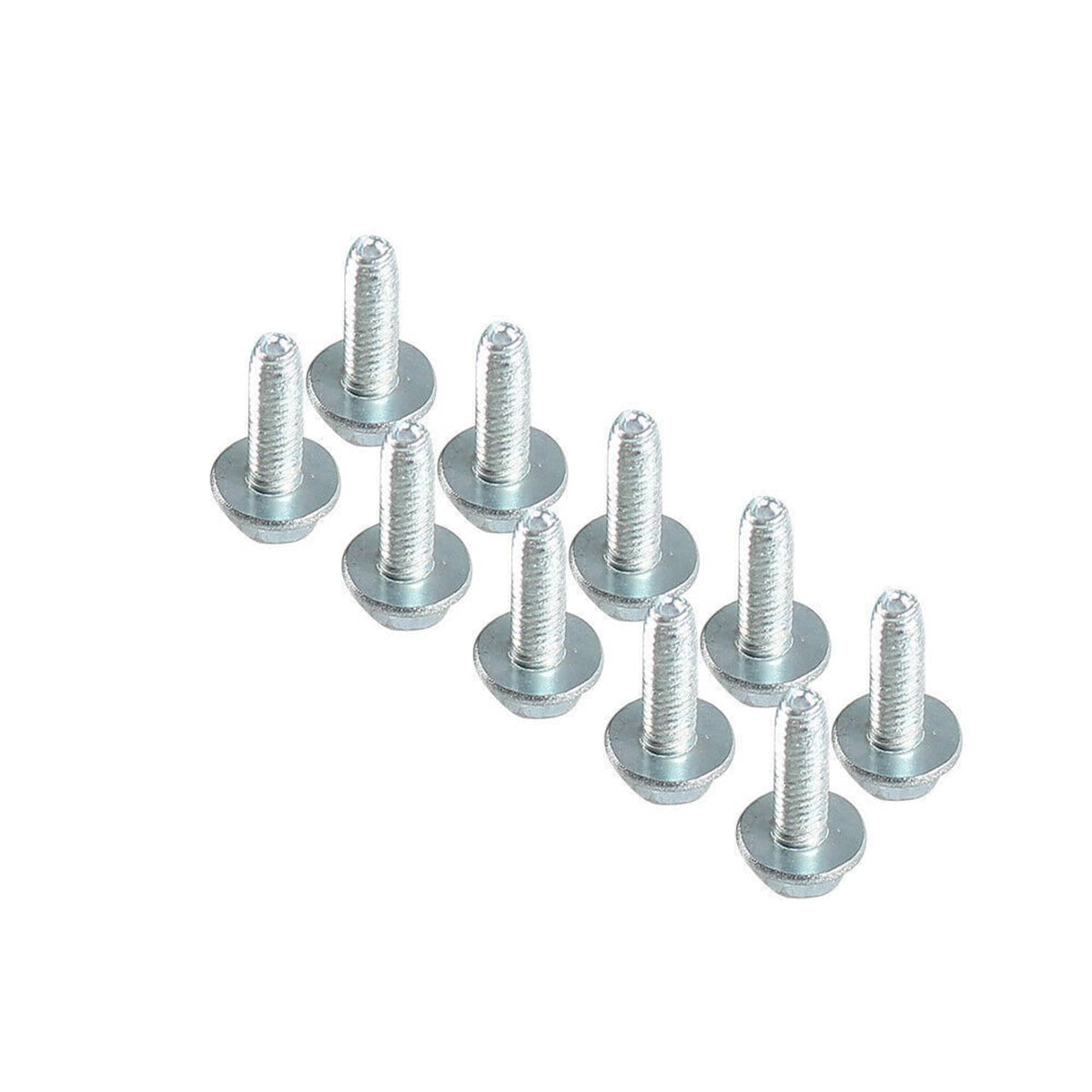 Multiple galvanized hex-head bolts with round washers for skid plate mounting