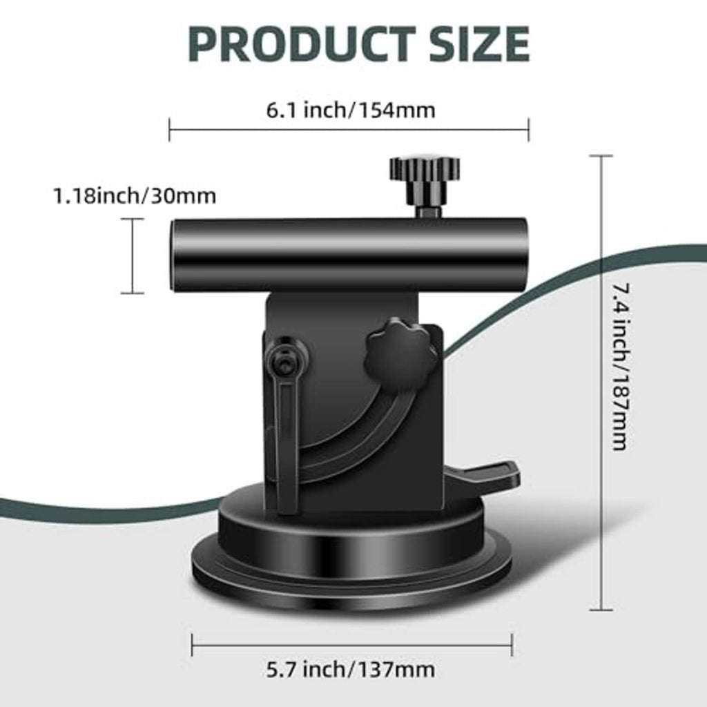 Black flagpole holder suction cup mount with product size diagram and knob