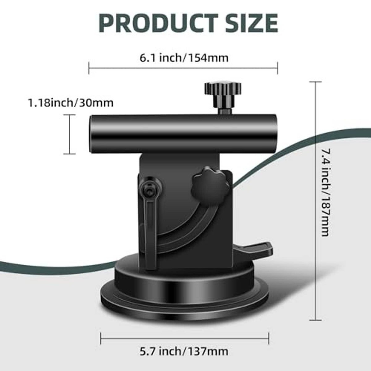 Black flagpole holder suction cup mount with product size diagram and knob